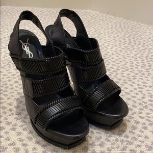 YSL black leather strappy stilettos size 38